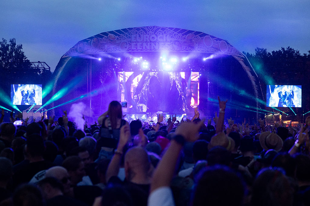 Le groupe de heavy metal britannique Iron Maiden se produit sur scène lors de la 35e édition du festival de musique "Eurockéennes de Belfort" à Sermamagny, dans l'est de la France, le 3 juillet 2025.